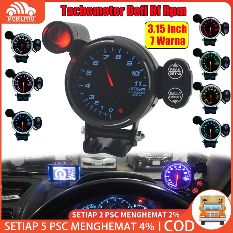 Tachometer Defi Bf Rpm 3.15 Inch 80mm 7 Warna Dengan Lampu Peringatan Universal