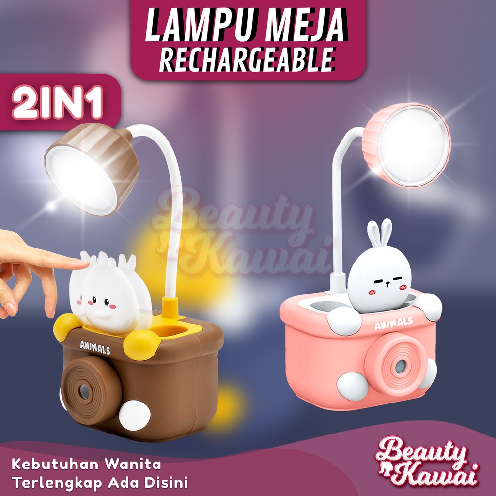 Lampu Meja Belajar Sharpener 3in1 Tempat Pensil Karakter Lucu LED