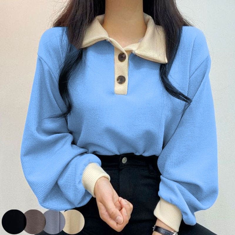 KENYA SWEATER BUTTON CREWNECK WANITA COLLOR KOREA