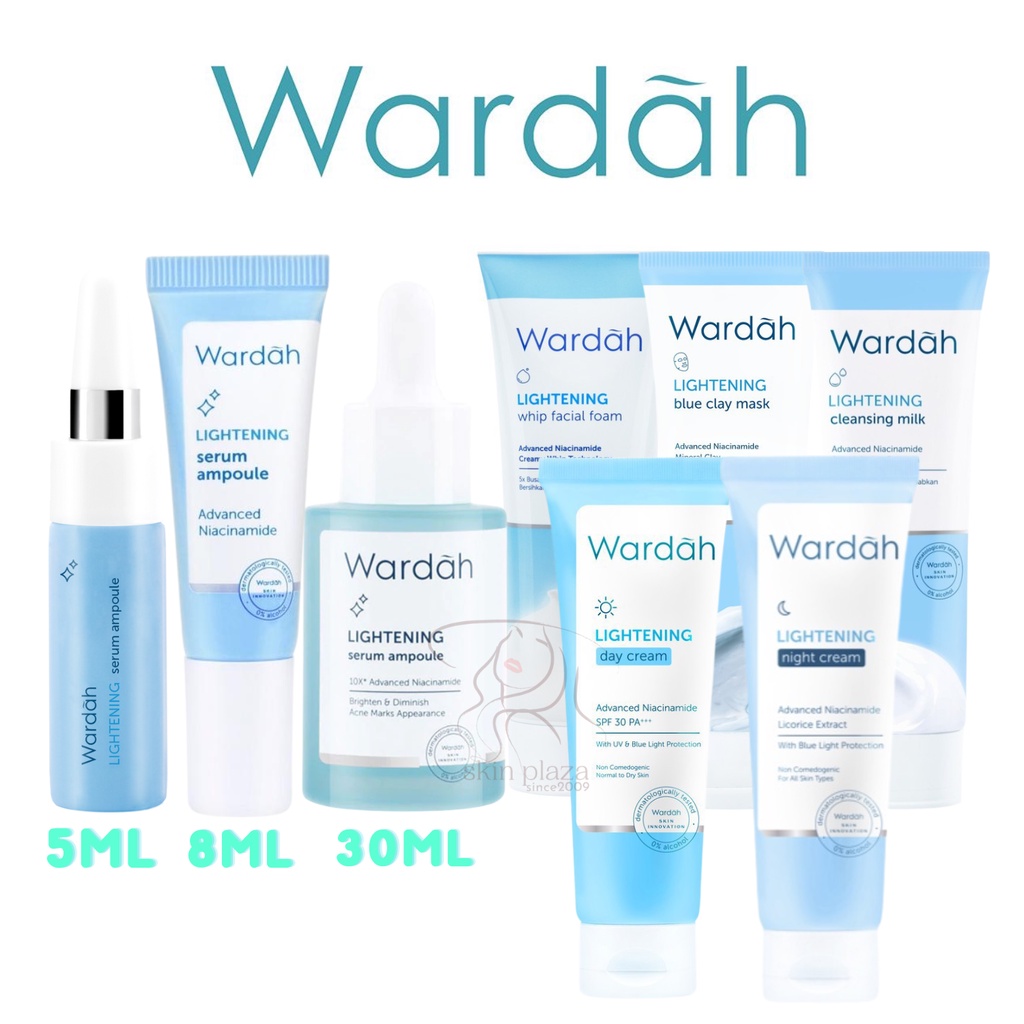 Wardah Lightening Series Serum Ampoule Face Toner Day Night Cream Whip Facial Foam Blue Clay Mask Cleansing Milk