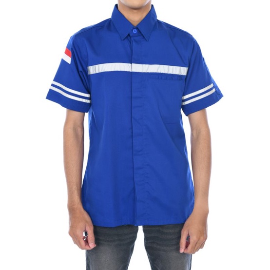 Atasan wearpack tangan pendek/kemeja safety bisa tambah bordir/seragam kerja kantor murah/baju karyawan tambang lapangan