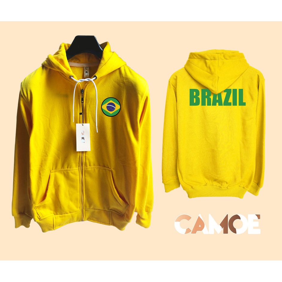 Jaket Hoodie Zipper CAMOE Brazil Flag Bendera Brasil