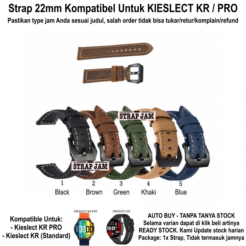 Crazy Horse Leather Strap Pria 22mm Kieslect KR Pro - Tali Jam Tangan Kulit Tebal