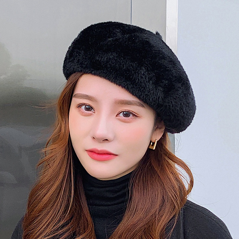 Topi Baret Wanita Bentuk Labu Bahan Bulu Mink Untuk Musim Gugur / Dingin