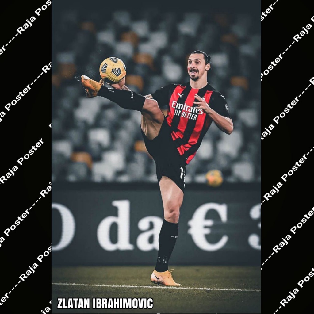 Pigura Poster Bola Zlatan Ibrahimovic Hiasan Dinding Papan Kayu
