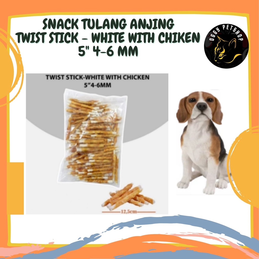 Snack Tulang Anjing TWIST STICK-WHITE WITH CHICKEN Bone 1 Pcs