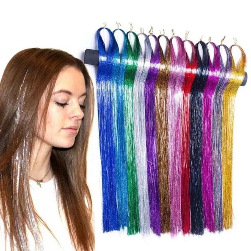 Aksesoris Rambut Palsu Holographic Sparkle Hair Tinsel Glitter Extensions Highlight