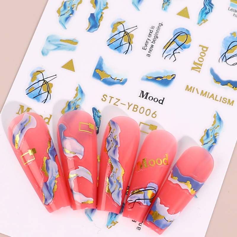 1 Lembar Stiker Kuku Motif Marmer Warna Emas Untuk Manicure