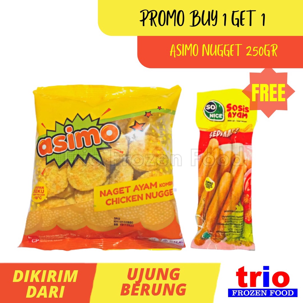 

PROMO BUY 1 GET 1 ASIMO NUGGET 250GR FREE SO NICE SOSIS