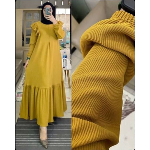 iImira Dress Panjang Gamis Jumbo Ld120 cm Kaos Rib Knit Import High Quality Baju Wanita Kekinian Midi Dress Korea