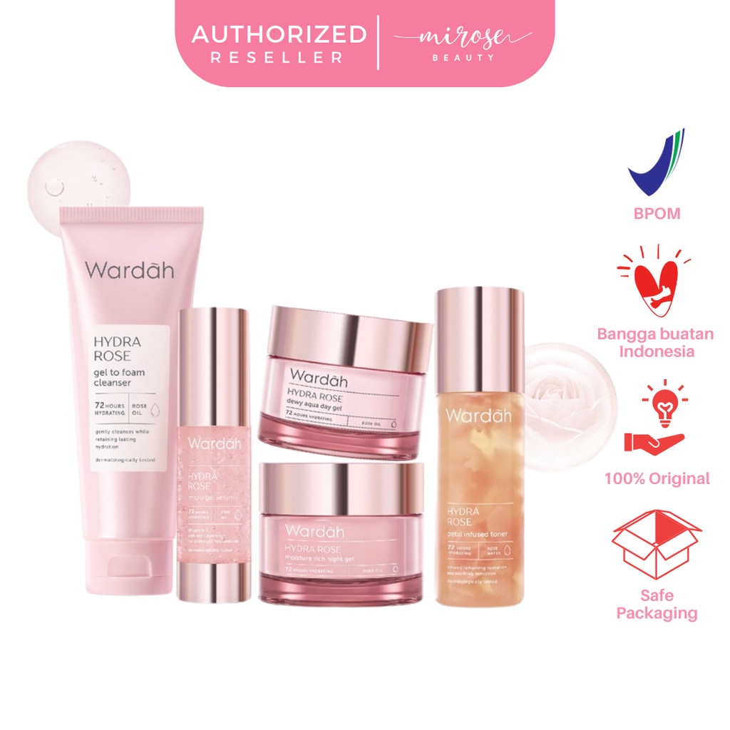 Wardah Hydra Rose Gel to Foam Cleanser / Serum / Day Gel / Night Gel / Petal Infused Toner