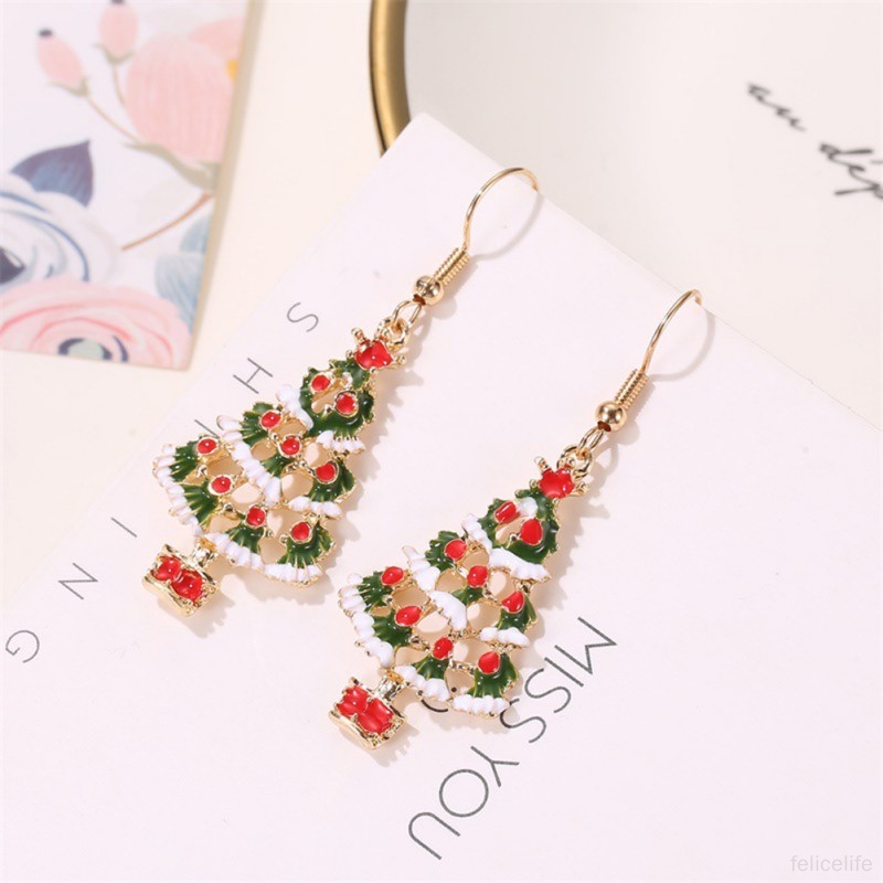 Set Kalung Anting Desain Kartun Pohon Natal Warna-Warni