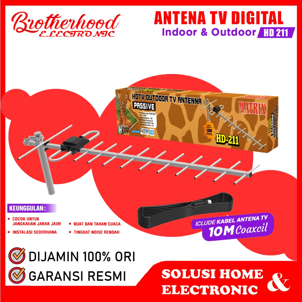 (BISA COD) MATRIX ANTENA TV DIGITAL + BOOSTER HD211 / HD 211 / HD-211 (FREE KABEL) GARANSI RESMI