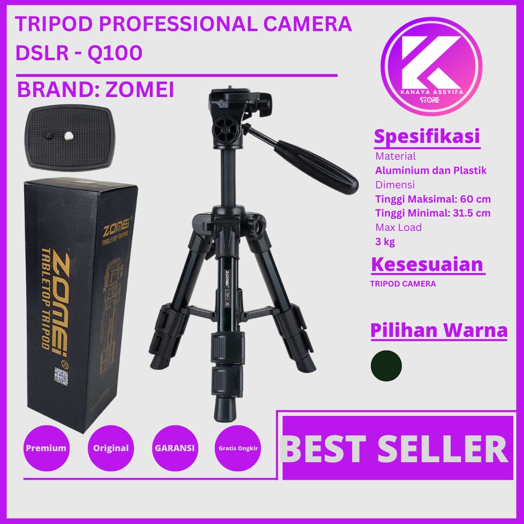 Zomei Tripod Camera Kamera Dslr Dan HP Professional DSLR Tripod &amp; Pan Head - Q100