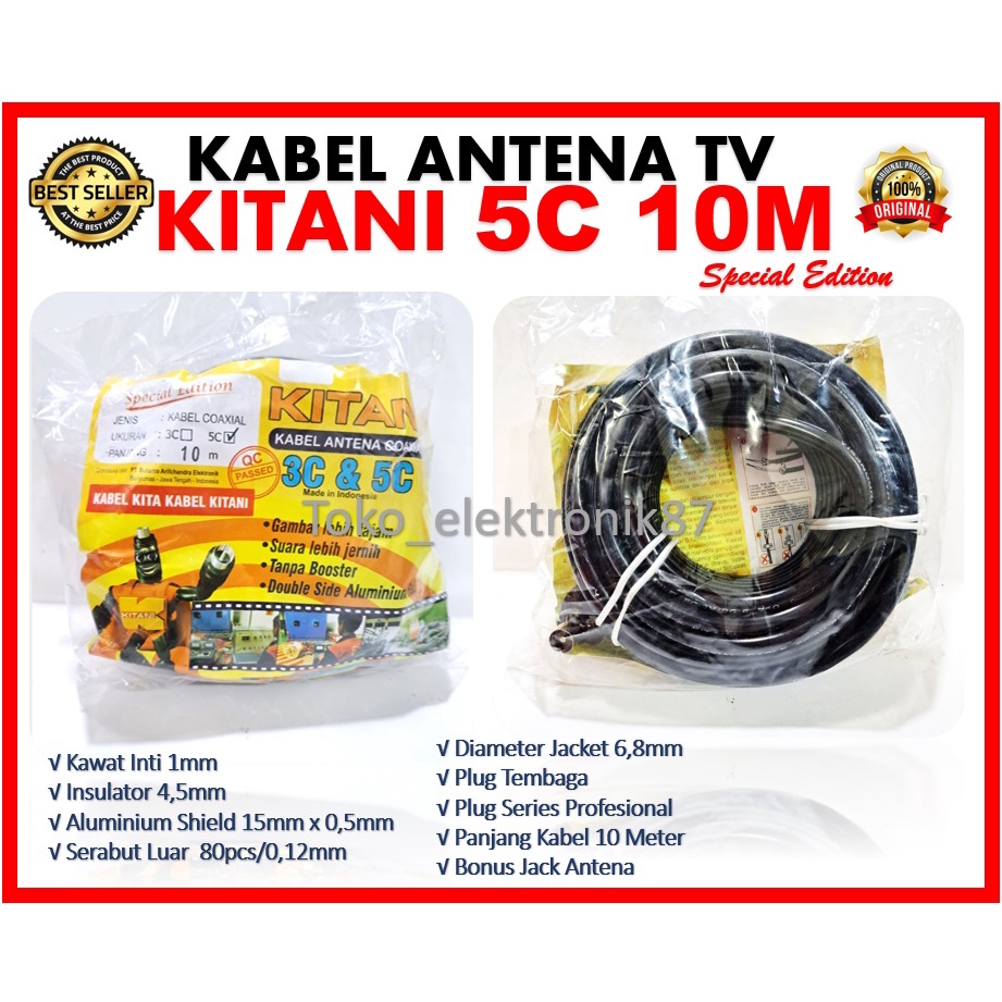 Kabel Antena Tv 5C Kitani 10 Meter Coaxial Cable 10M RG6