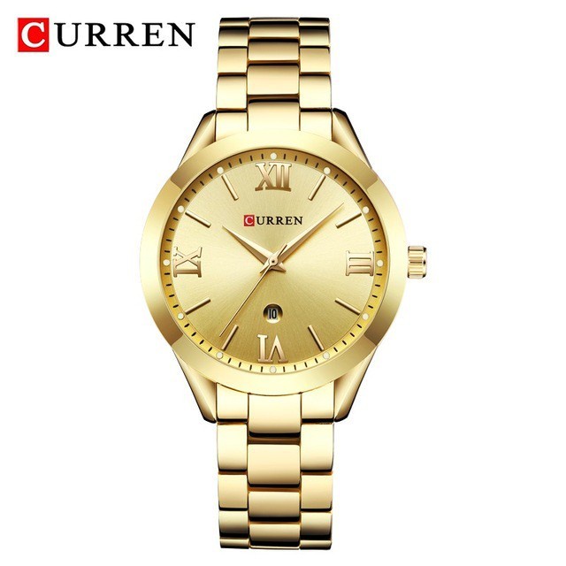 Watch Jam Tangan Wanita Curren 9007 Date Stainless Steel Original Gold Gold