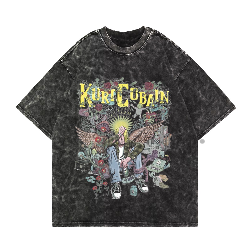 Kaos Washing Oversized Vintage T-Shirt " Kurt Cbain Nirvana " Washed Tee