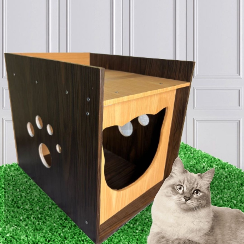 RUMAH KANDANG KUCING LUCU HARGA MURAH UKURAN BESAR JUMBO XL PREMIUM DAN ELEGAN BAHAN KAYU FEFARM