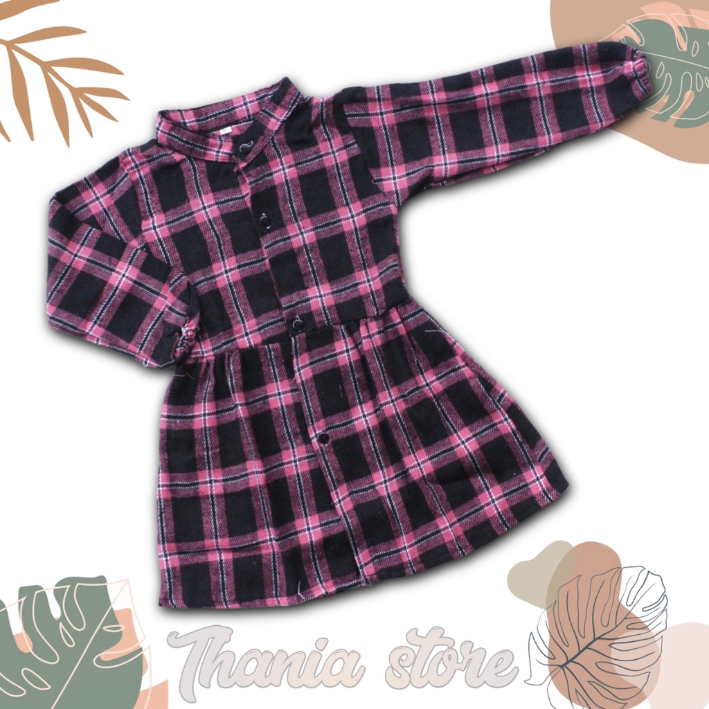 Baju Tunik Anak Flanel Tangan Lengan Panjang kotak Usia 1-7 Tahun