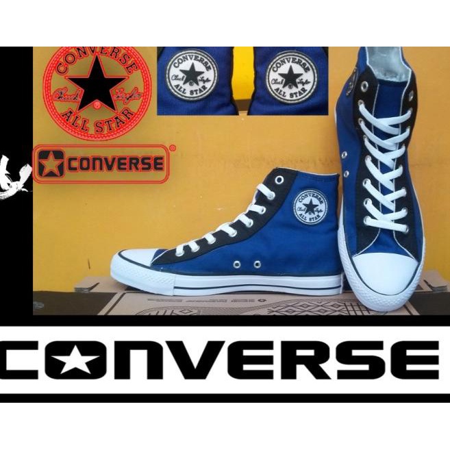 SEPATU CONVERSE ALL STAR HIGH BIRU EYELET HITAM + BOX GRADE ORIGINAL