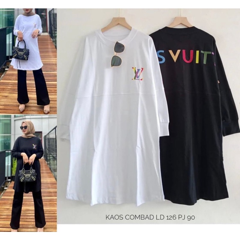 Atasan Wanita Kaos Jumbo Lengan Panjang ELVI Blouse Tunik Oversized Kaos Cotton Combed LD 120 FIT TO XXL