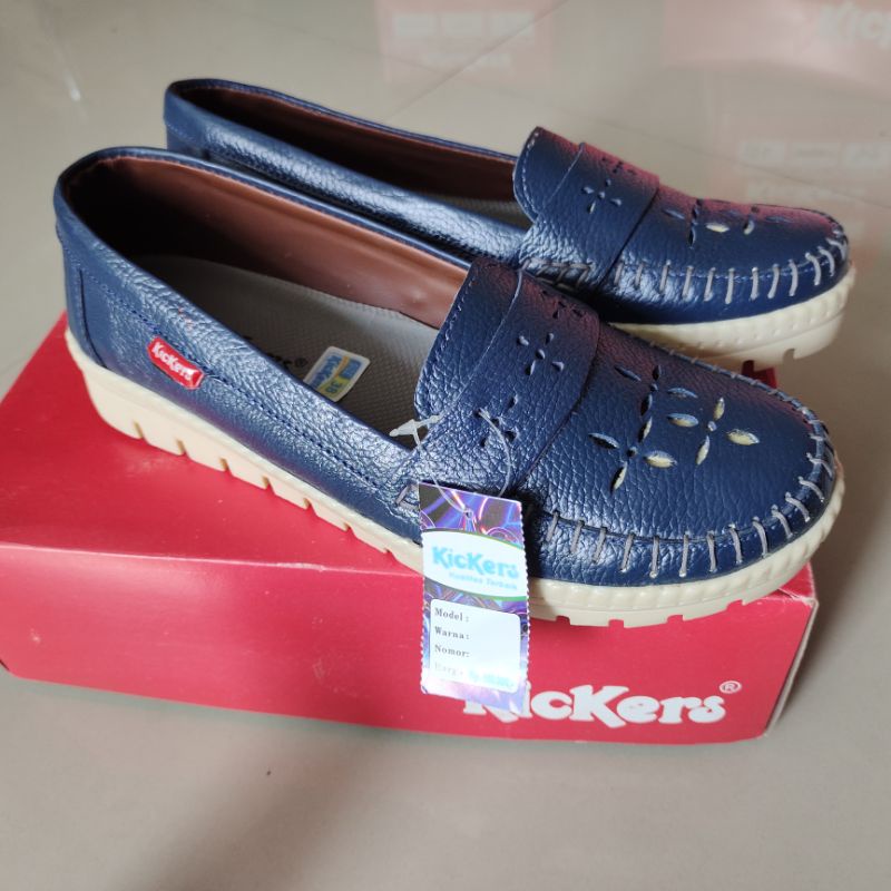 Obral Murah Kickers Sepatu Sandal Wanita Bahan Kulit Asli Elegan Murah Biru