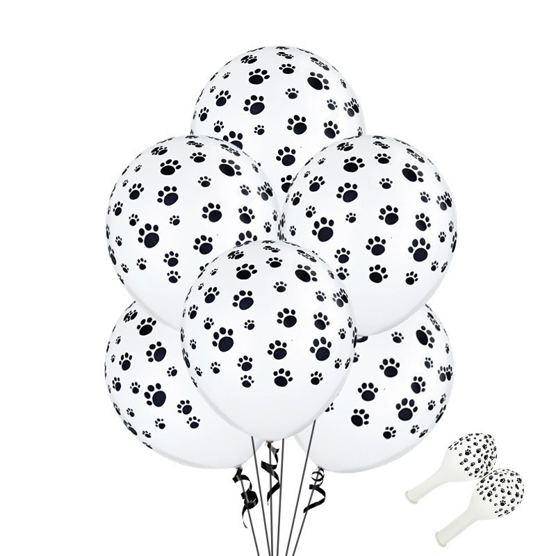 10pcs Balon Latex Motif print Kaki Anjing Warna Hitam Putih Ukuran 12 Inch Untuk Dekorasi Pesta