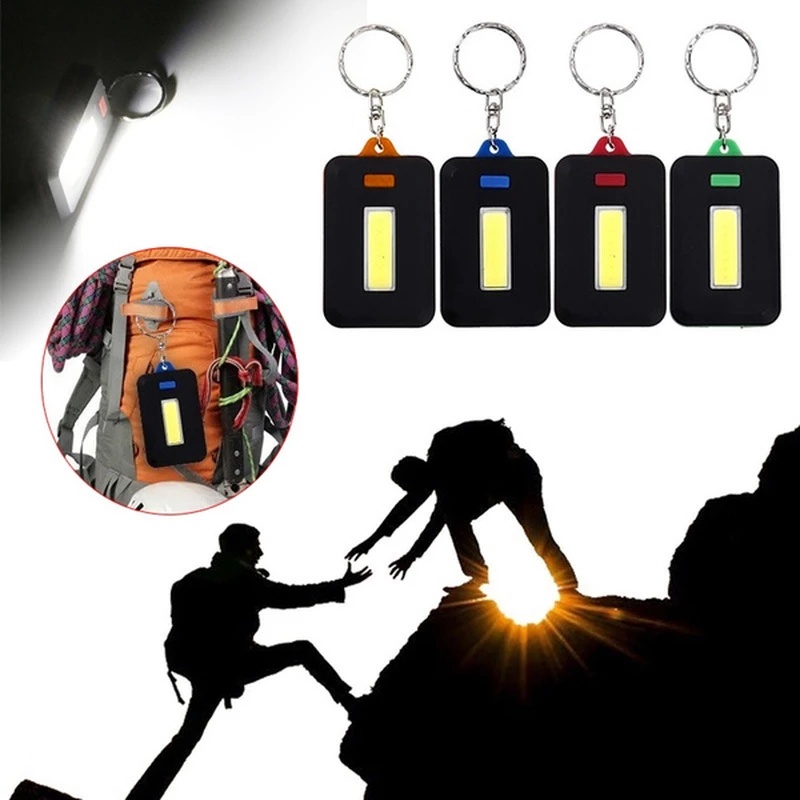 1pc Gantungan Kunci Senter LED COB Mini Portable Ultra Terang Warna Acak Dengan Carabiner