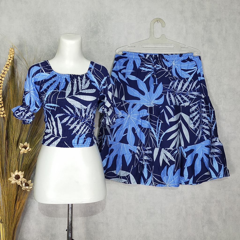 SETELAN CROP ROK SUSUN ARINI BALI TANK TOP (pilih motif)