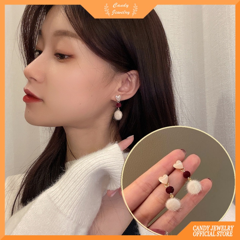 Anting Tusuk Sterling Silver 925 Model Hati Warna Pink Untuk Wanita