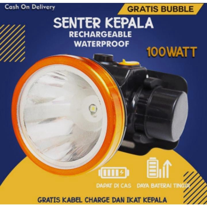 Senter Kepala 100 Watt LED Headlamp Super Terang Outdoor Anti Air - YS Shop