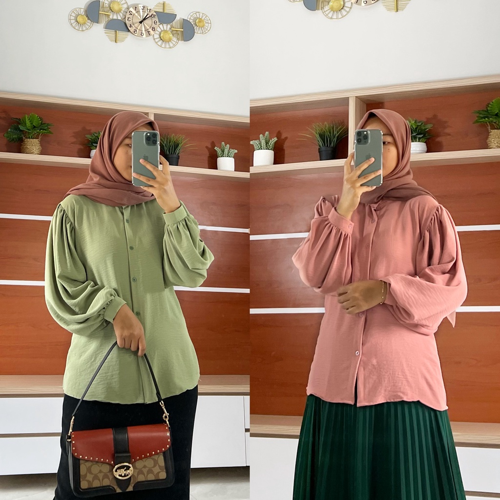 NADINE blouse by ZALFA OUTFIT / kemeja polos / blouse crincle/ kemeja crincle