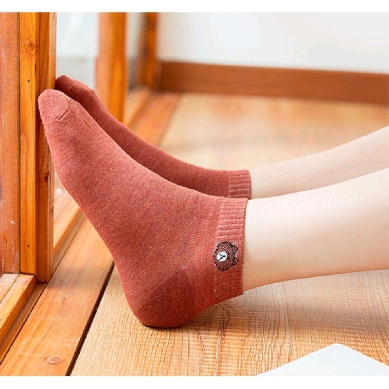 COD - Gratis pouch Cantik K351 Kaos Kaki Brown / Kaos Kaki Anime Cute / Socks /  Short Socks / Sepatu