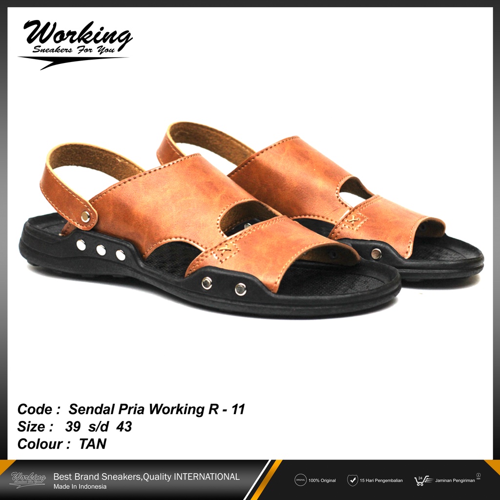 Sandal Kulit Pria Original Working R-11 Terbaru Nyaman Dipakai