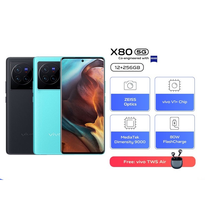 VIVO X80 (12/256) - ZEISS Optics, vivo V1+ Chip, Dimensity 9000