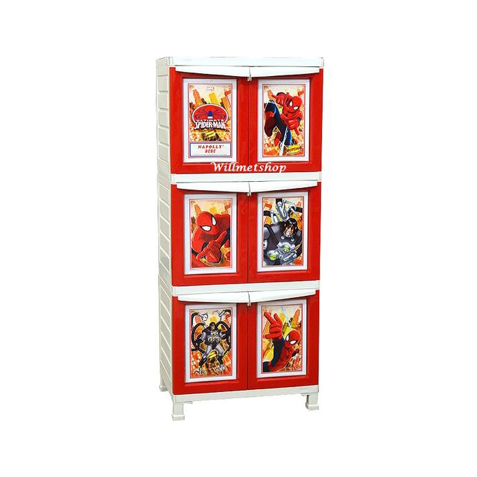 Lemari Plastik Napolly Napoly 3 pintu 4 susun Spiderman 163 SPGC stock ready