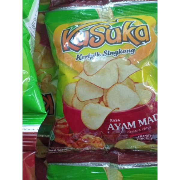 

Snack Kusuka Keripik Singkong Rasa Ayam Madu 1Renteng Isi 10pcs