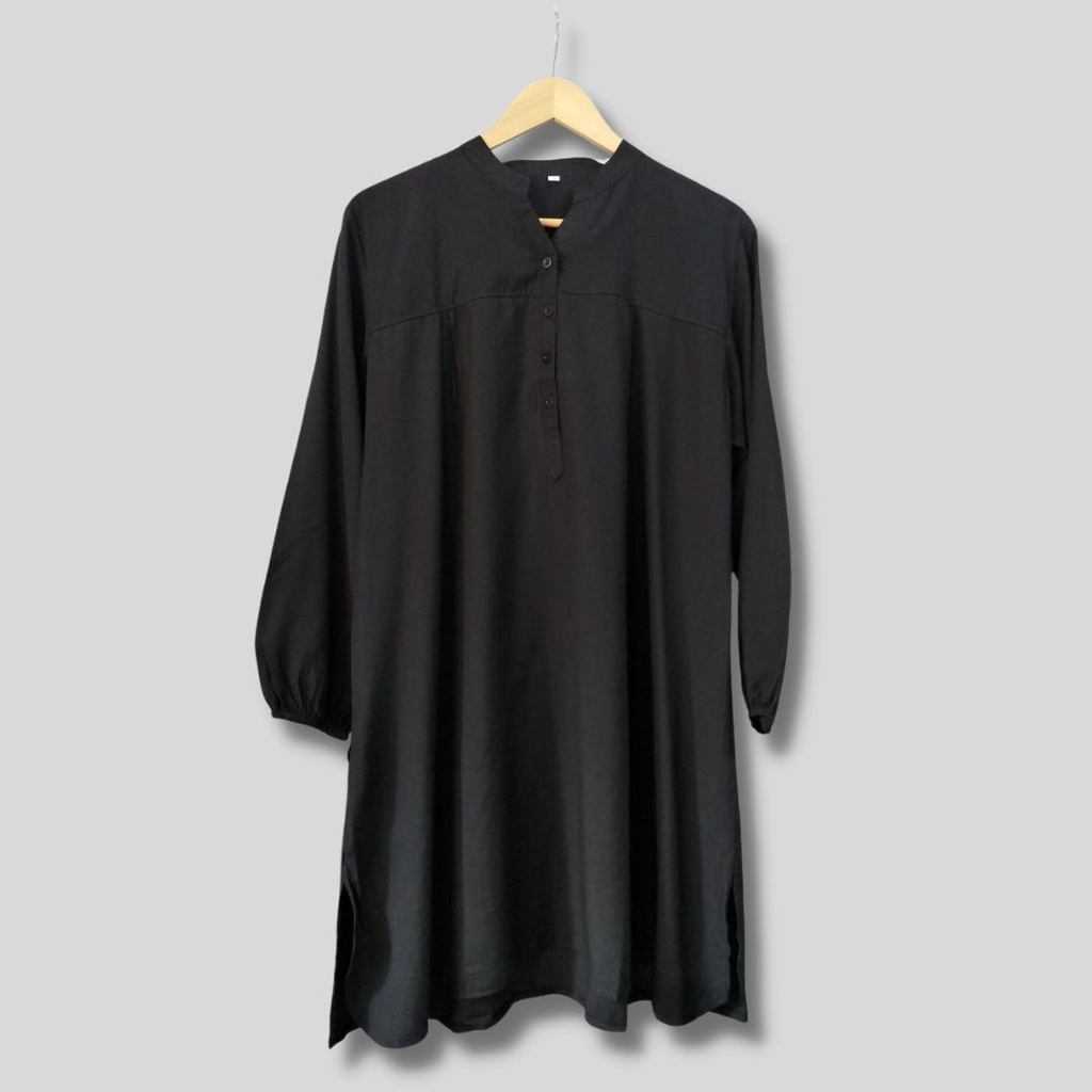 Tunik polos viscose Hitam oversized atasan wanita jumbo kancing hidup