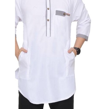Baju Koko Qurta Kurta Ar-Ridho Katun Premium Ukuran Jumbo - Putih, L