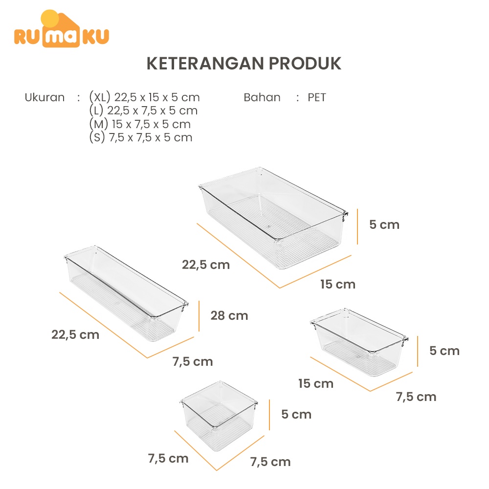 Rumaku Organizer Laci Sendok Garpu Sumpit Sekat Laci Dapur Bening Bahan Acrylic Organizer Meja Kamar