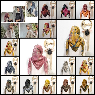 JILBAB SEGIEMPAT MERAH PUTIH BENDERA KEYZ SCARVES VOAL MOTIF BANI JURNEY ABTRAX BUNGA ANGKREK