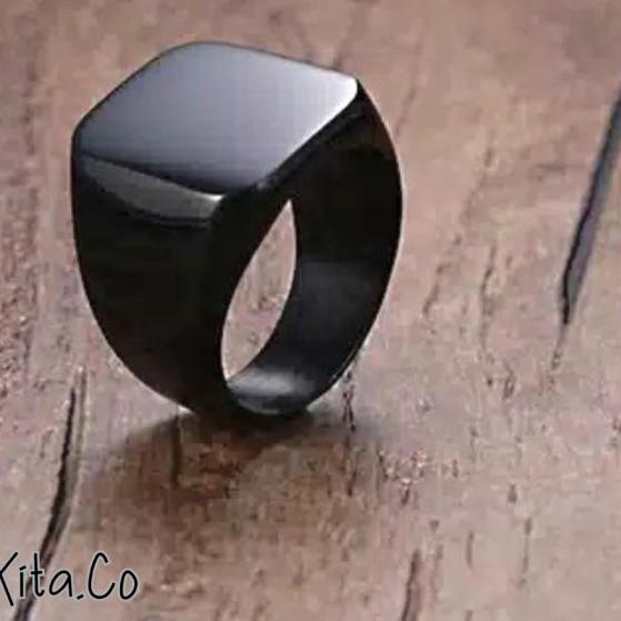 Cincin Pria Hitam Titanium Model Kotak Polos / Cincin Pria Titanium