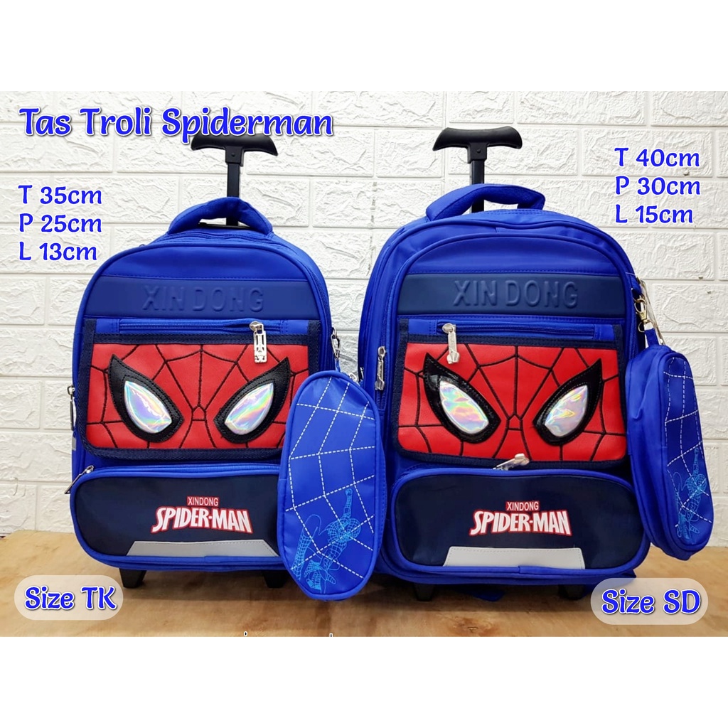 Tas Sekolah Troli Anak TK dan SD Model Spiderman Tas Trolley Imort Anak Sekolah Tas Dorong Anak TK dan SD