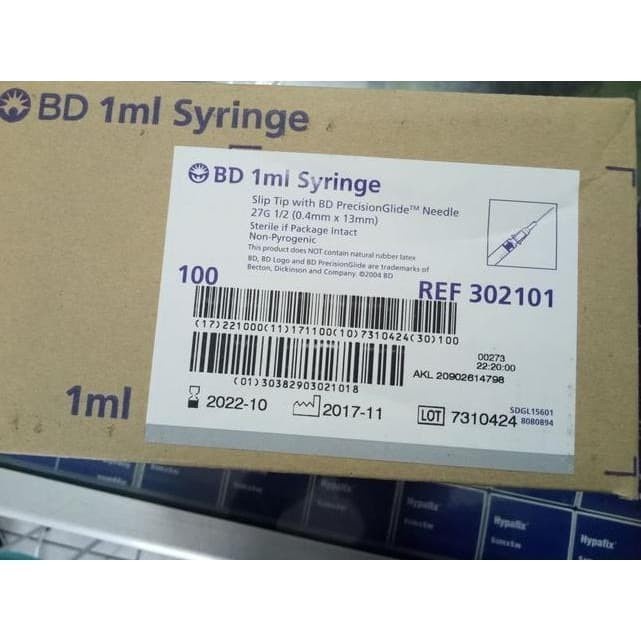 BD Tuberculin 1 cc/ml Suntikan / Syringe / Spuit-BOX
