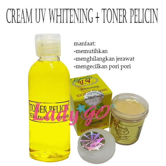 Cream UV Whitening Extra Ginseng + Toner Wajah Ekstrak Lemon 60ml