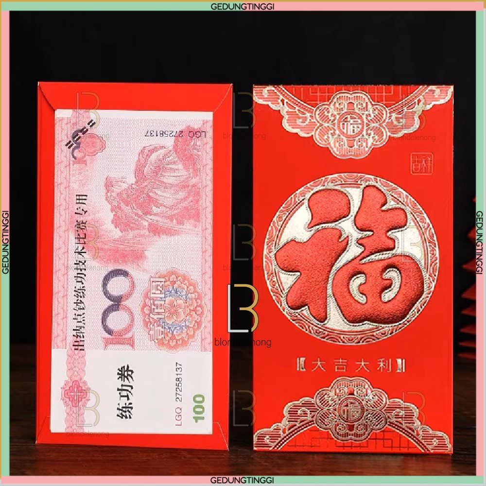 Kertas Dompet Amplop Angpao Angpau Ampau Ampao Ampau Hongbao Hongbau Netral Fu Fuk Hoki Hook Imlek Ukuran Size Panjang Pendek Tahun Baru Cina China Chinesse New Year Shio Sio Kelinci Rabbit CNY 2023 Merah Gold Emas Mate Doff Murah Premium 1 Pack Pak Set