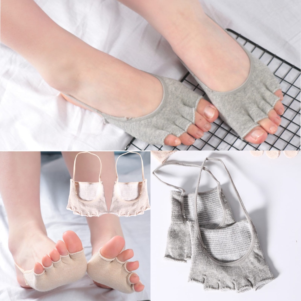 Kaus Kaki Pelindung Jari Telapak Kaki Bantalan Kaki Open Toe Yoga Five Finger Socks Kaos Kaki Setengah Dengan Tali Half Insole 5 Jari Open Toe Anti Lecet