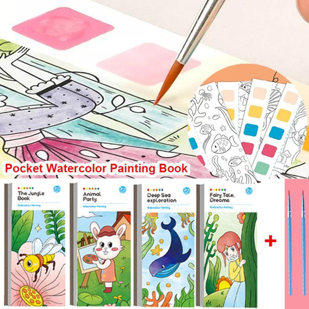 Preva Pocket Watercolor Painting Book Portable Alat Edukasi Dini Hadiah Mewarnai Buku Lukisan Air