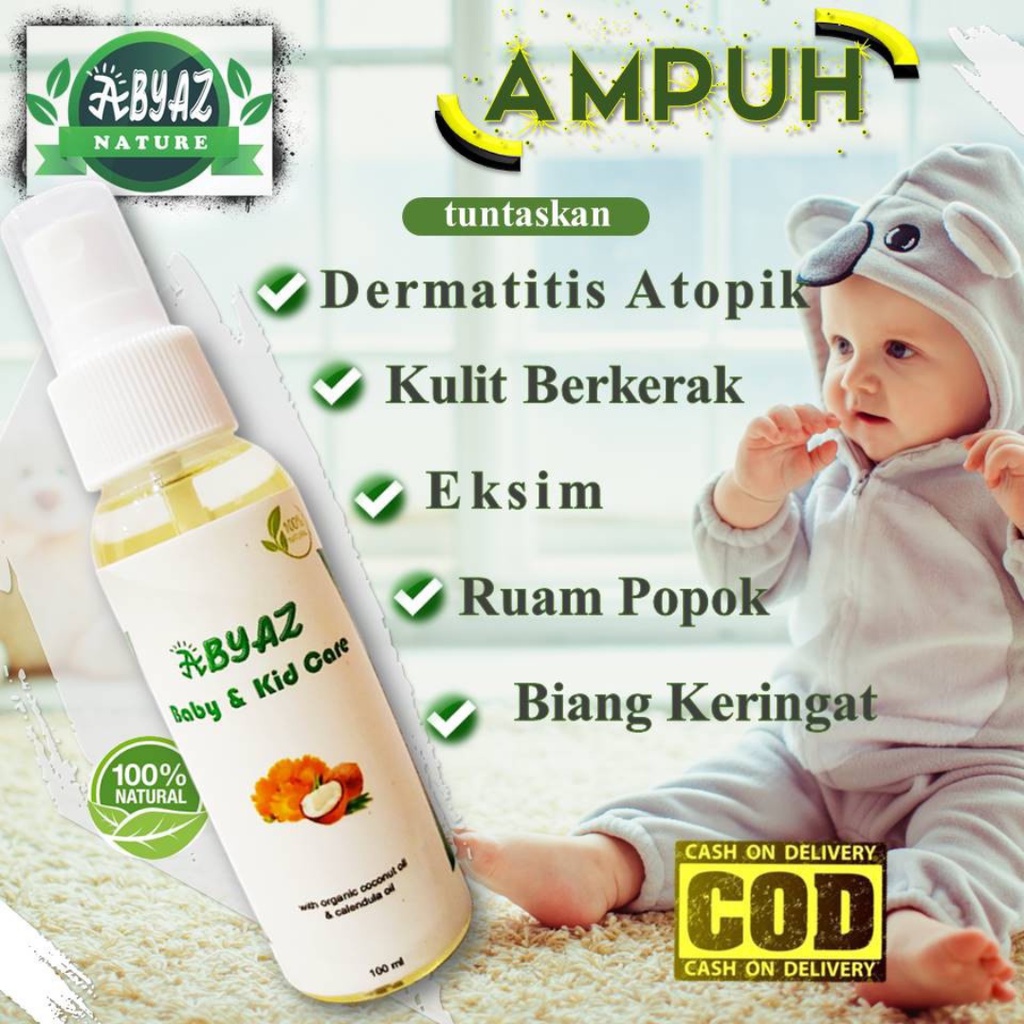 Baby &amp; Kids Care Oil Abyaz Minyak Oles Obat Herbal Alami Penutrisi Pelembab Penghalus Tubuh Atasi Bruntusan Dermatitis Gatal Alergi