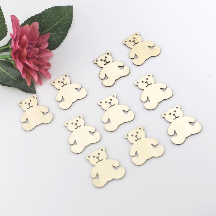 Mini Ornament Teady Bear Kayu - Dekorasi Ornamen Beruang Kecil WO6